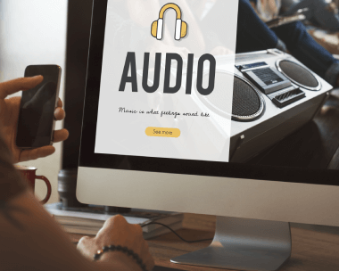 Audio icons on a screen, representing reliable audio typing services with fast turnaround times for various audio files.