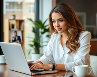 A typist compares an urgent scan to a Word draft while London Typing Services checks spacing, notes, and accuracy.